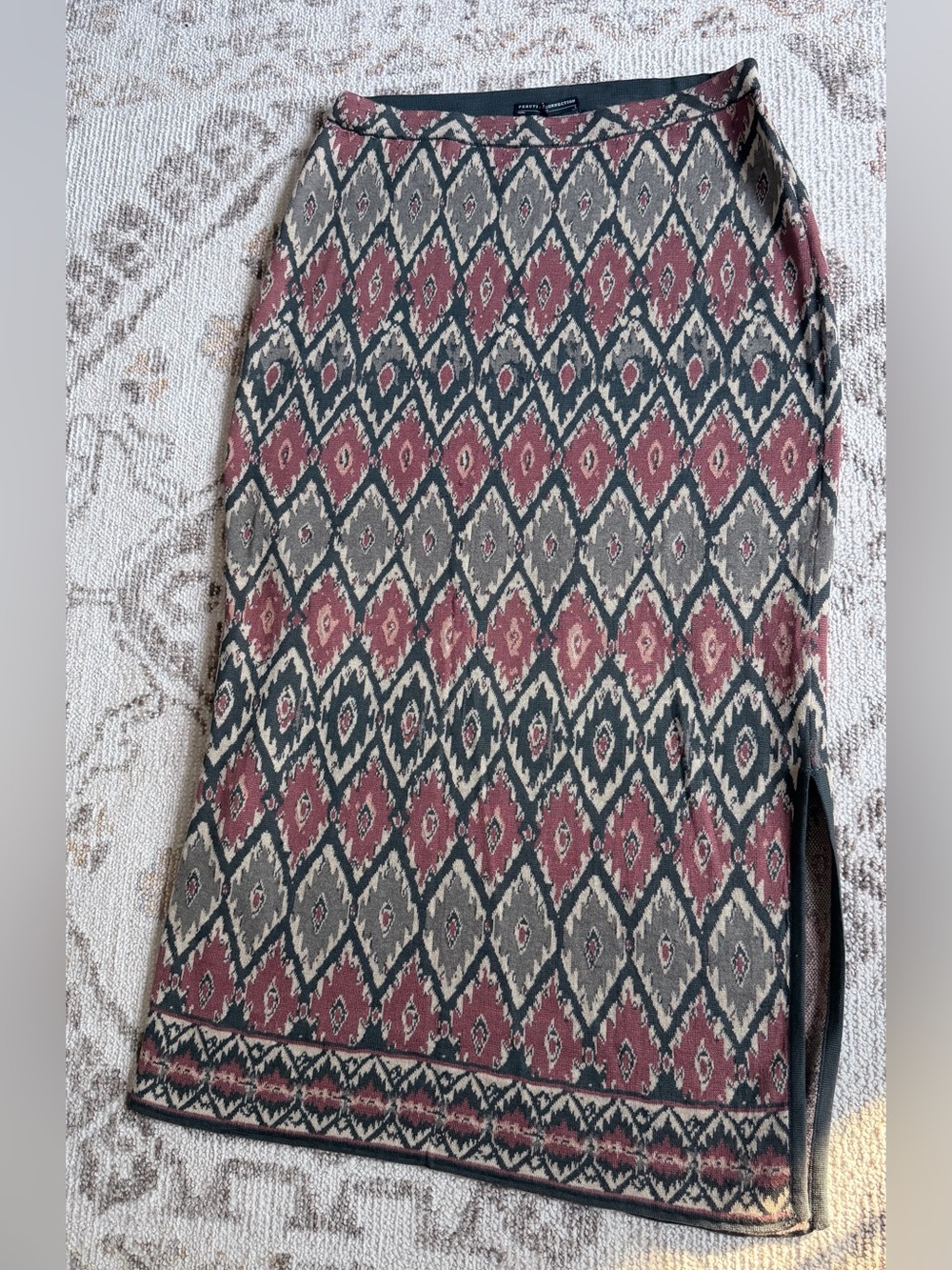 PERUVIAN CONNECTION 100% Pima Cotton Knit Maxi Skirt Sz L Boho Geometric Slit